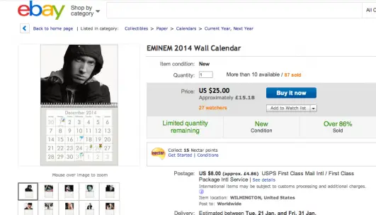 eminem wall calendar 2014